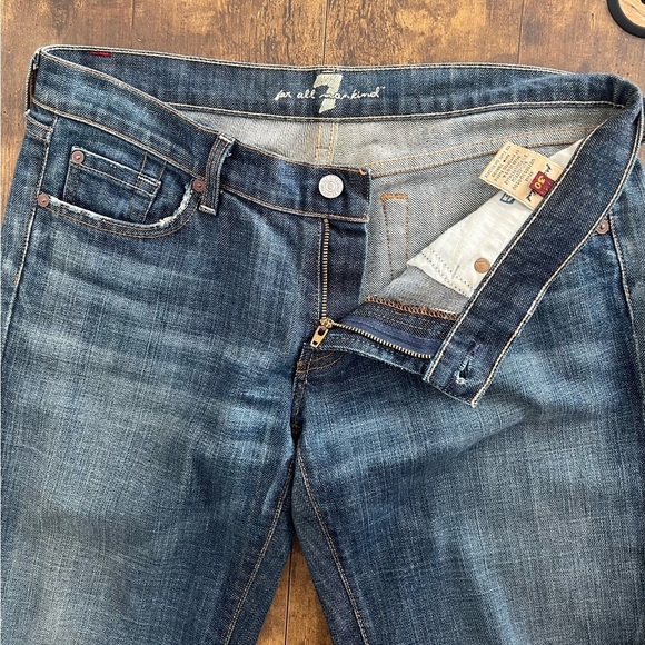 7 For All Mankind, size 30, blue denim jeans w/ pink rhinestones. - Picture 10 of 11